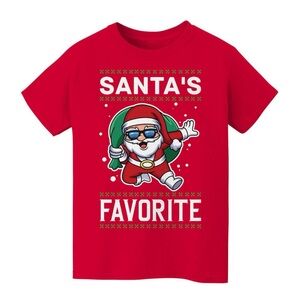 Kids/Youth XL Christmas Santa’s Favorite Graphic Tee Red Unisex